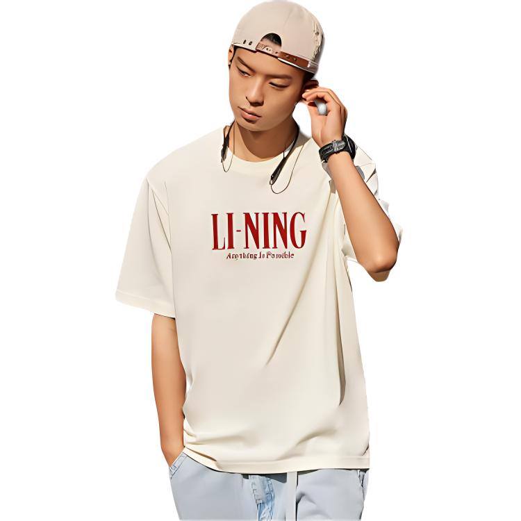 Li Ning Sports Lifestyle Collection Sports Fashion Collection T Shirt Unisex Ecru AHSSF51-2