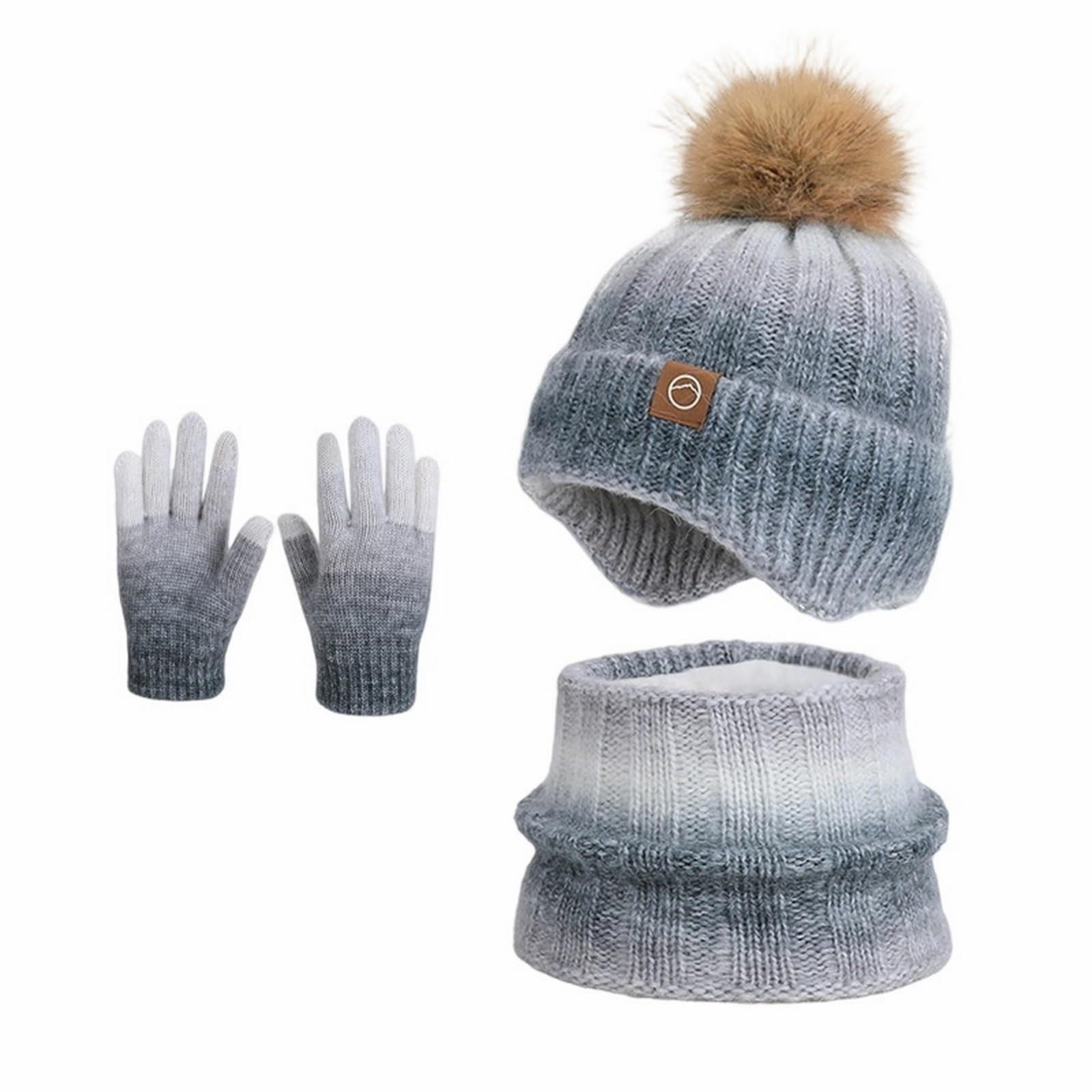

Three-piece Set Of Children s Hat, Gloves And Scarf - For Boys And Girls, Winter Fleece-lined Warm Earmuff Gradient Color Wool Knitted Hat One Size