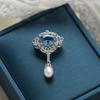 TIANSHE Blue Crystal Retro Brooch S925 Sterling Silver Natural Universal High-end Pin