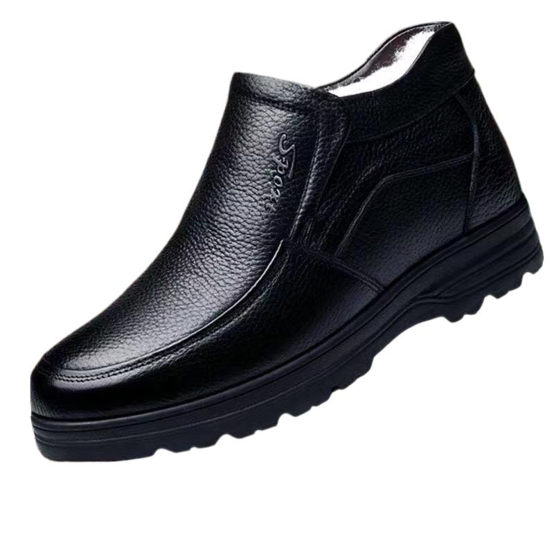 [Genuine Leather Wool] Men's Cotton Shoes with Velvet To Keep Warm, Real Cow Leather Shoes, High-top Thick-soled Non-slip Snow Boots
