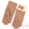 Women's Velvet Outdoor Cycling Bow Warm Gloves Windproof and Cold-proof Touch Screen Gloves