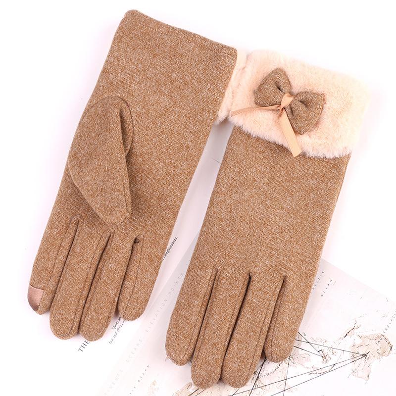 Women's Velvet Outdoor Cycling Bow Warm Gloves Windproof and Cold-proof Touch Screen Gloves
