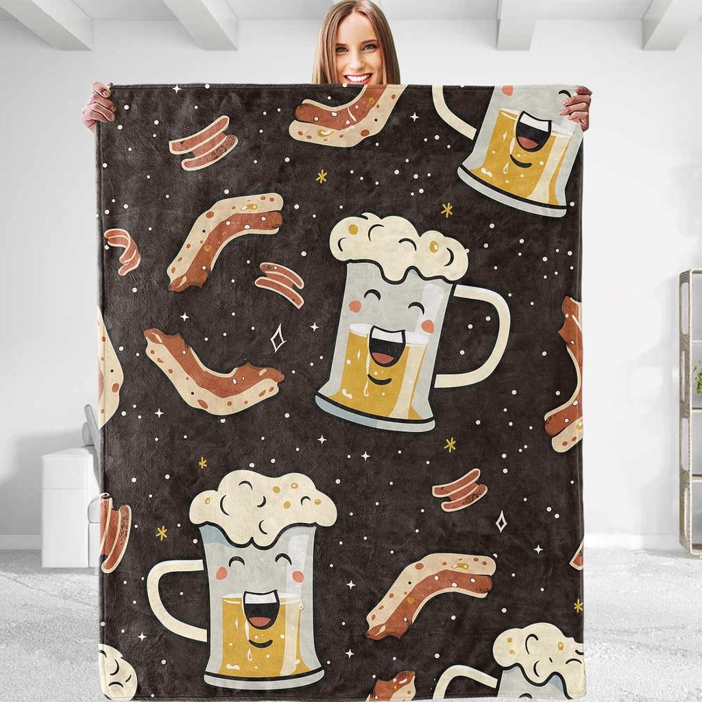 Funny Bacon Theme Throw Blanket Plush Soft Comfy Lightweight Warm Fuzzy AntiPilling Flannel Blanket for Couch Sofa