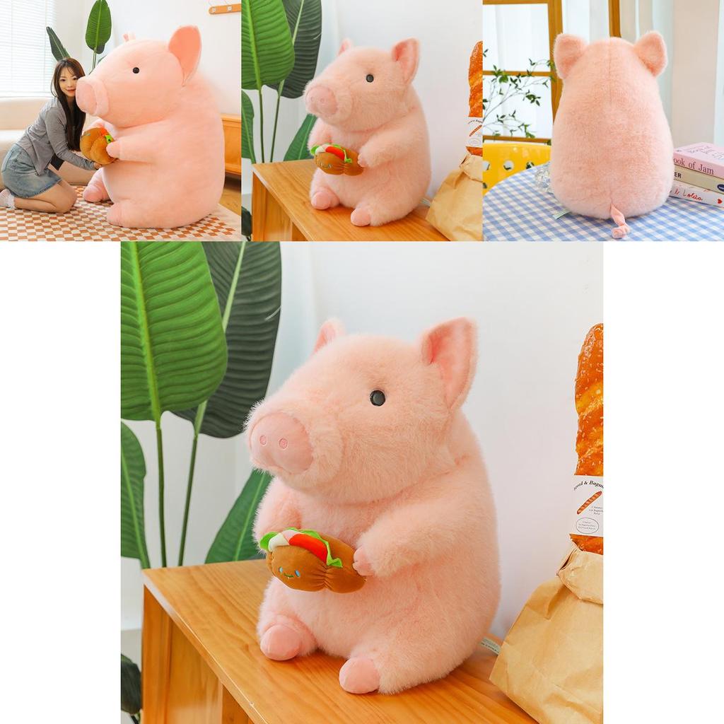 Adorable Pink Hamburger Dudu Pig Plush Toy Soft Cuddly Stuffed Doll For Girls