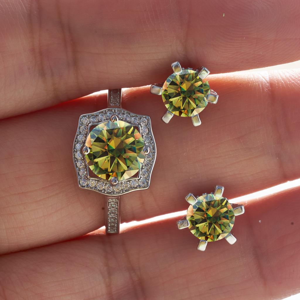 Total 3 carat Classical Women's 925 Silver Ring earring sets with Top Grade color moissanite stone pass diamond test