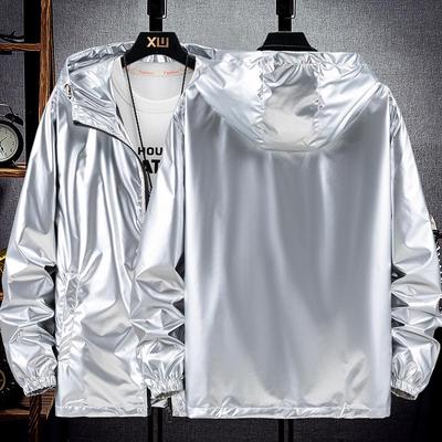 Men's Plus Size Shiny Silver Hooded Jacket - Handsome Spring/Autumn Fashion Coat