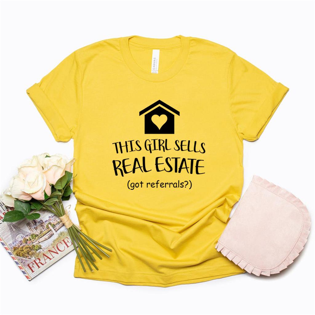 This Girl Sells Real Estate T Shirt Realtor Tshirt Gift for Real Estate Agent Women T Shirts Short Sleeve Casual Tshirts Tee