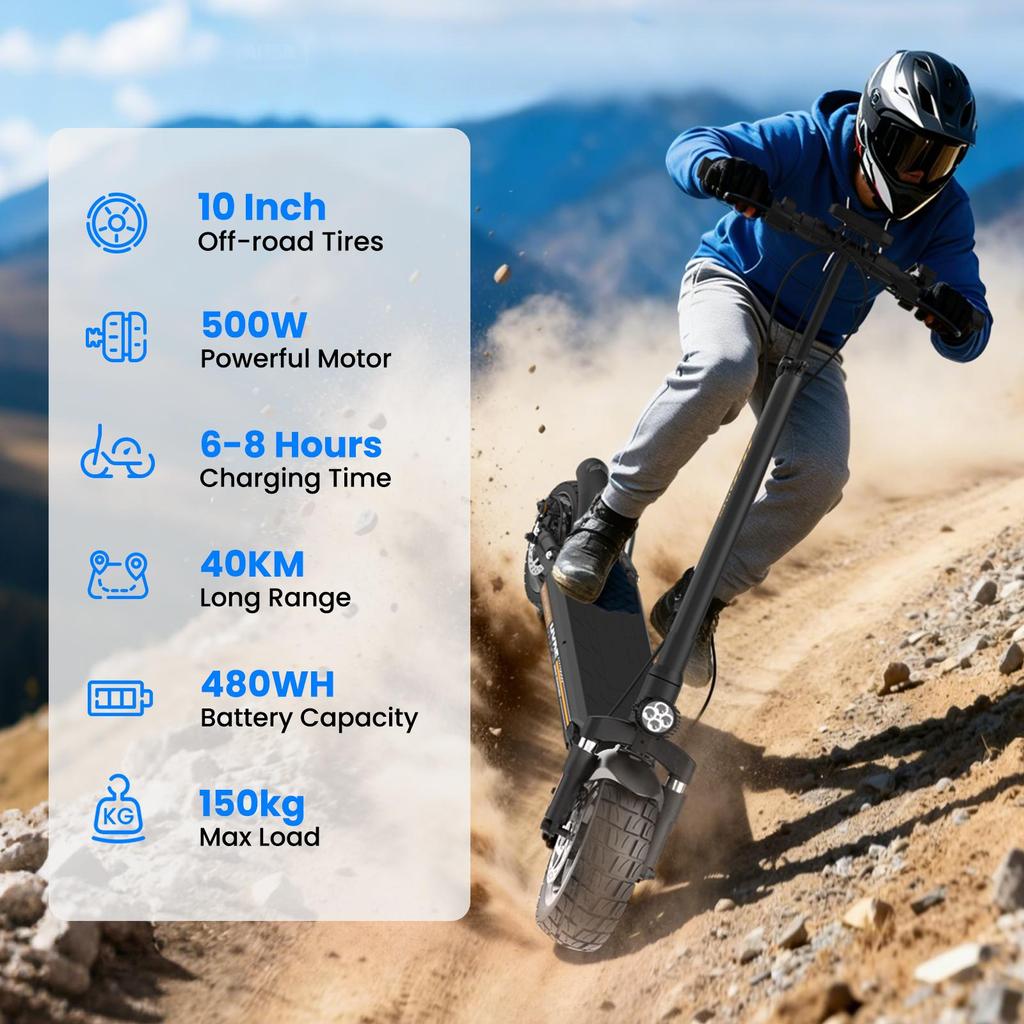 Electric Scooter iScooter W9 Air 10" 500W Motor Fully Suspended Adult Electric Scooter Top Speed 25Km/h 48V 10AH Black