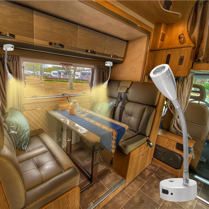 LED Gooseneck Touch Dimmer RV/Boat Reading Light 12V-24V with USB