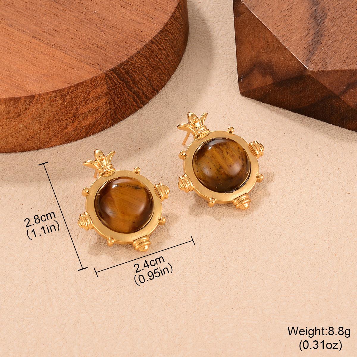 Средневековые кофейные серьги с тигровым глазом Европейская и американская мода Изысканные ретро-серьги Maillard Нишевые серьги легкой роскоши