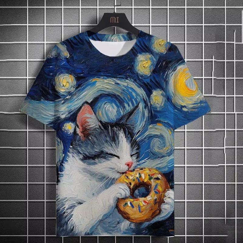Cute Cat Graphic 3D Print Funny Streetwear Casual Short Sleeve Men's T-shirts Summer Daily Fun Humor Tees Tops