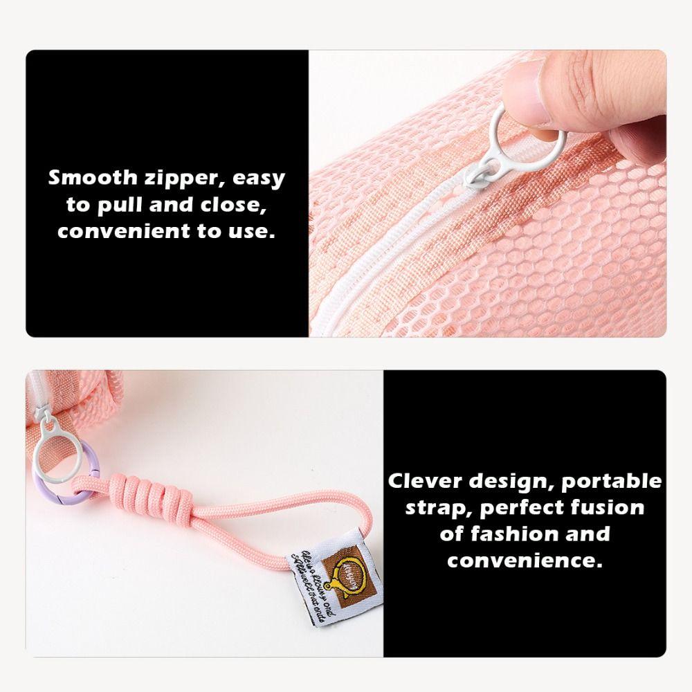 Portable Mesh Mesh Storage Bag Handheld Large Capacity Coin Purse Dopamine Color Organizer Charging Cable Pouch