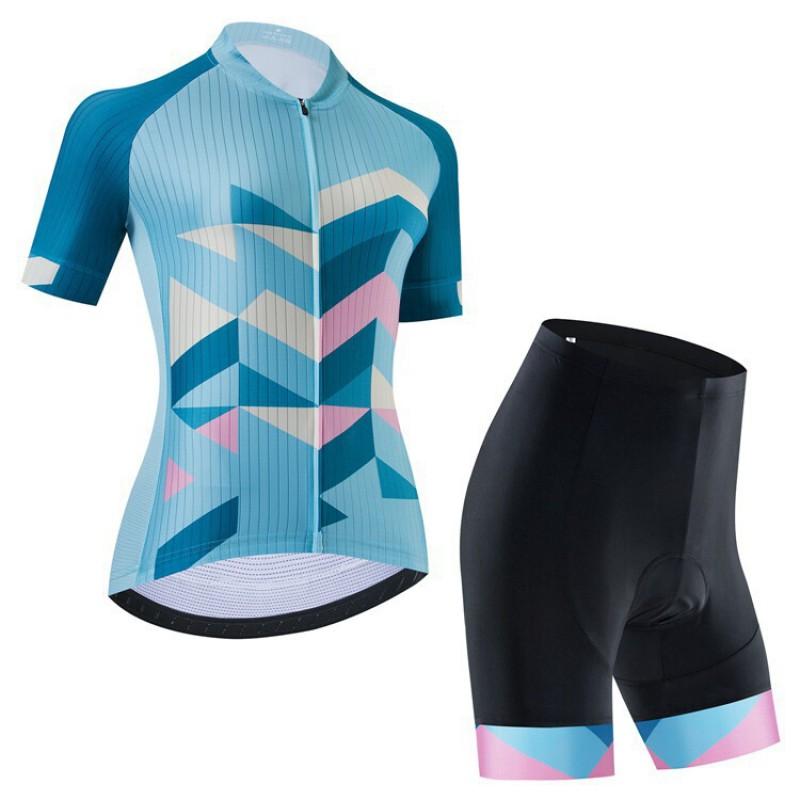 Womens Cycling Jersey Bib Shorts Set Short Sleeve Road Bike Outfit Breathable Quick Dry Performance Wear