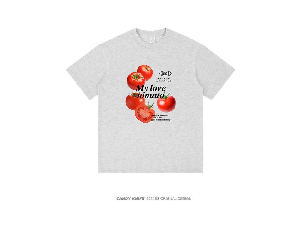 Unisex Cute Tomato Print Cotton T-Shirt - Short Sleeve Streetwear Tee