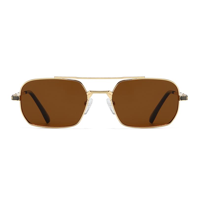 New European American Style Men's Aviator Sunglasses Retro Double Bridge Metal Square Frame Ready Stock 14114