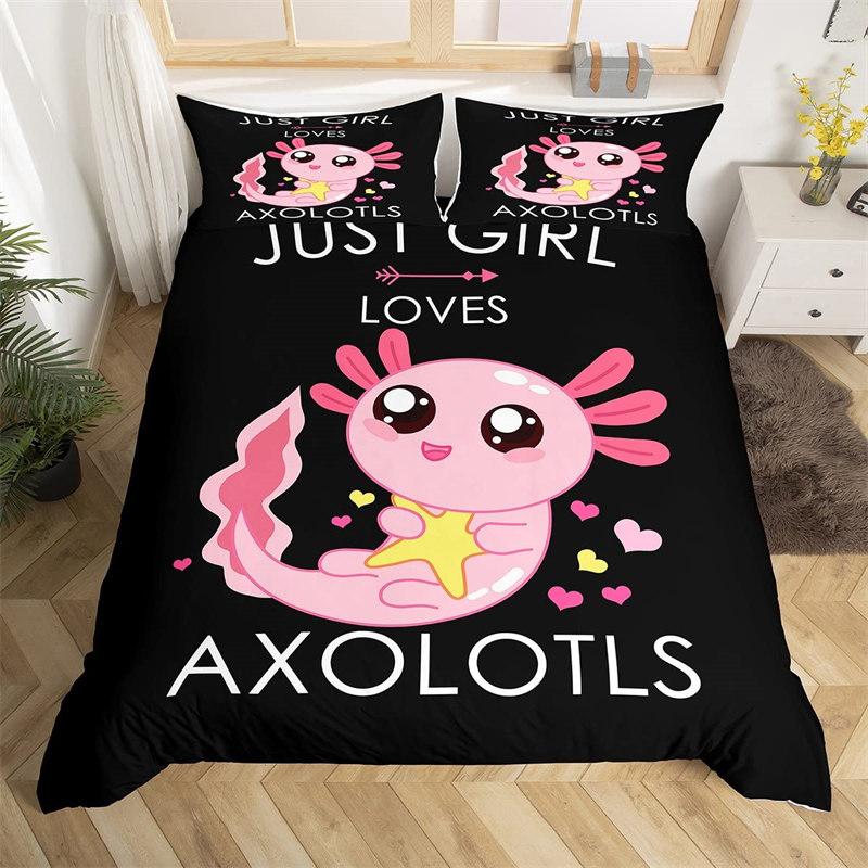 Cartoon Axolotl Duvet Cover Full For Kids Boys Girls Toddlers Kawaii Axolotl Bedding Collection Cute Sea Weed Coastal Comforter Cover