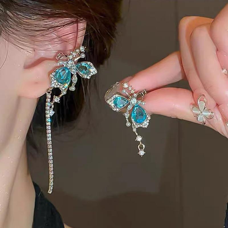 Korean Asymmetrical Butterfly Ear Cuff: Light Luxury, No Piercing Tassel Earrings