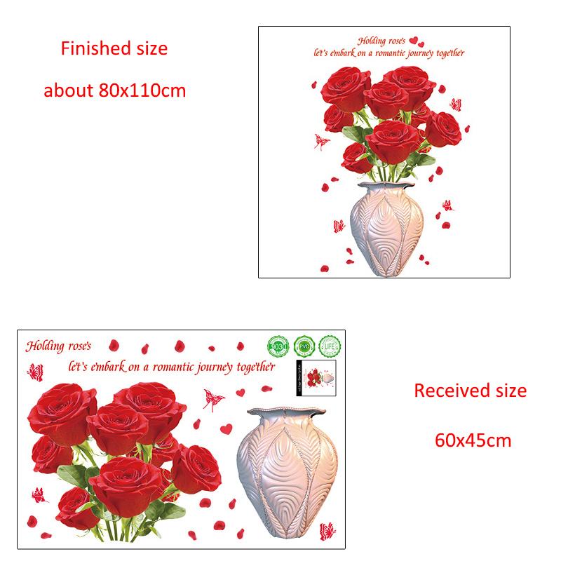 Chinese Style Peony Flower Vase Wall Sticker for Bedroom Living Room Self Adhesive Vinyl Wall Art Removable TV Background Decoration Home Decor