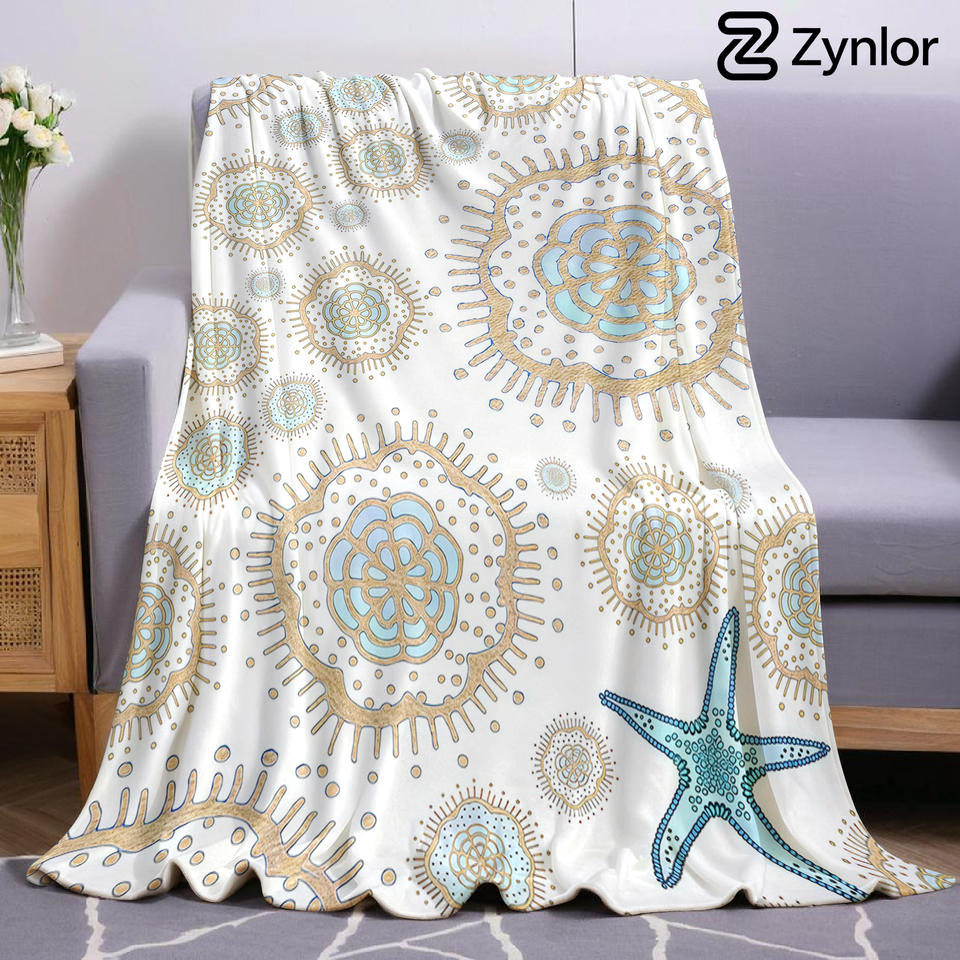 Coastal Microbe Starfish Cartoon Anime Print Flannel Blanket Soft Warm Throw for Kids Bedroom Sofa Bed Christmas Office Car