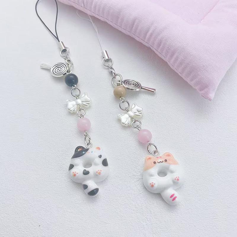 Kawaii Keks Kätzchen Handyband Cartoon Katze Perlen Handykette Paar Schlüsselanhänger Kamera Kopfhörerhülle Anhänger