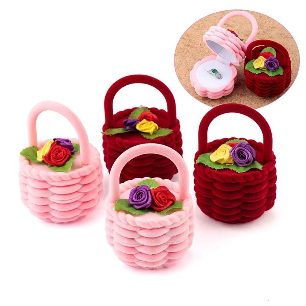 Cute Design Flower Basket Ring Box Velvet Material Ring Box Case Jewelry Ring Box Jewelry Display