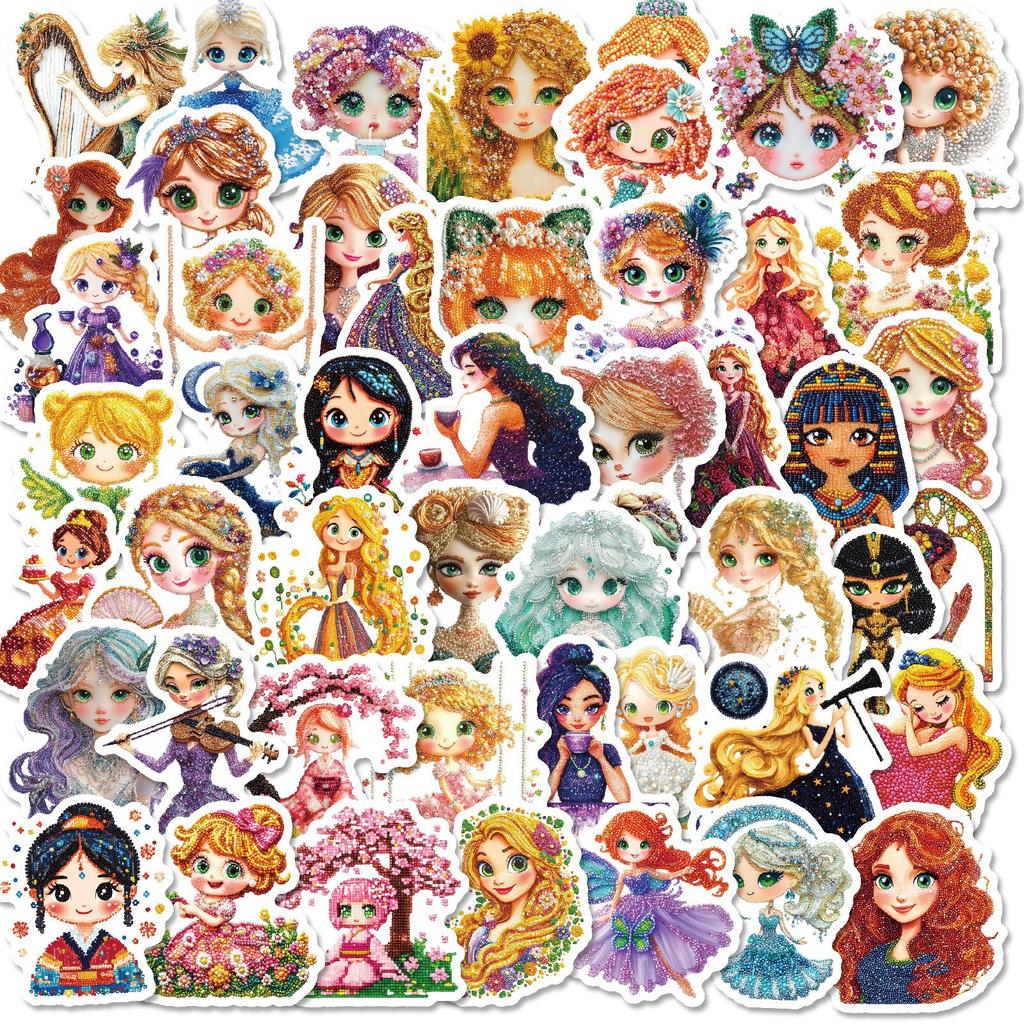 New 50 Cute Princess Diamond Painting Graffiti Stickers Mobile Phone Case Guitar Water Cup Waterproof Stickers