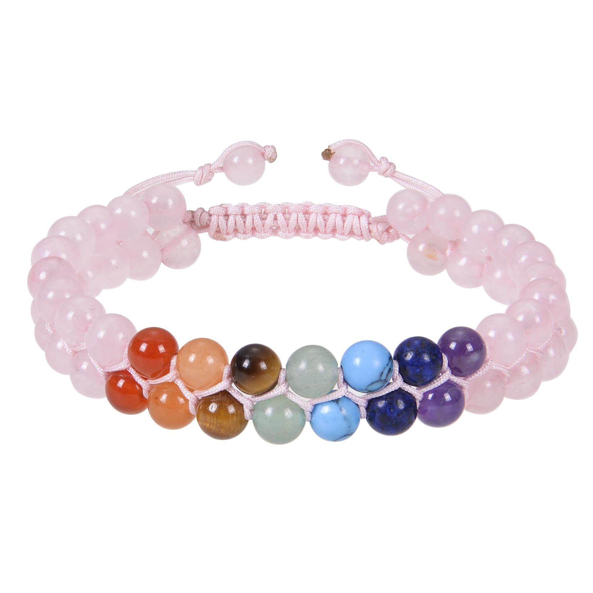 

Ladies natural stone colorful bracelet 6mm crystal chalcedony beaded double row bracelet woven double row colorful bracelet