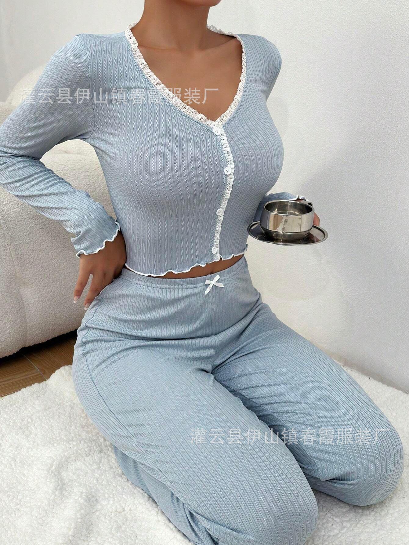 

Meixia s new women s thin long-sleeved trousers slim-fitting sexy casual and comfortable suit S небесно-голубой