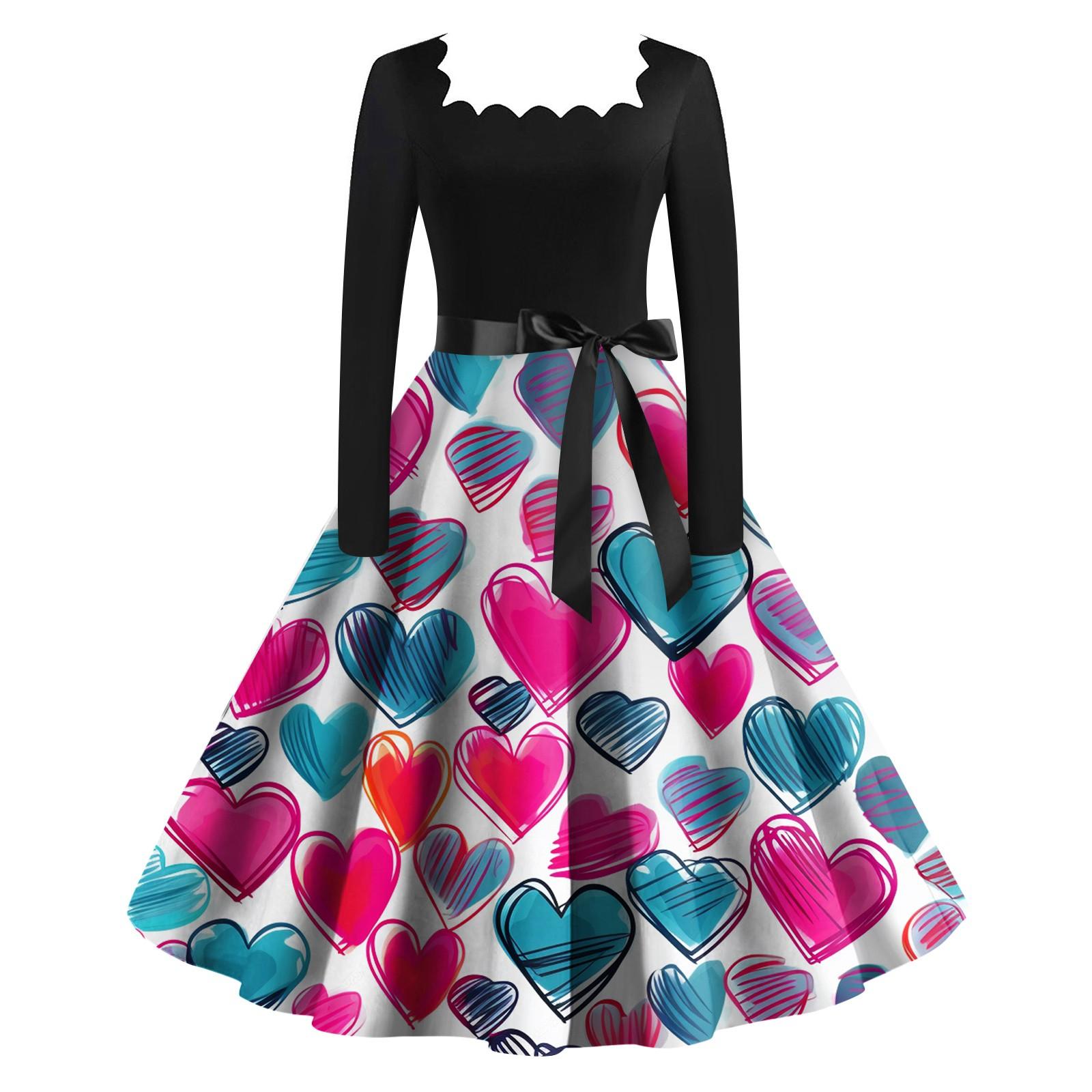 Женское винтажное классическое платье с длинным рукавом и принтом ко Дню святого Валентина — фото 7