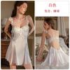 Women's Satin Mesh Lace Embroidered Push Up Padded Flutter Sleeve Cami Sleep Dress with Robe Set