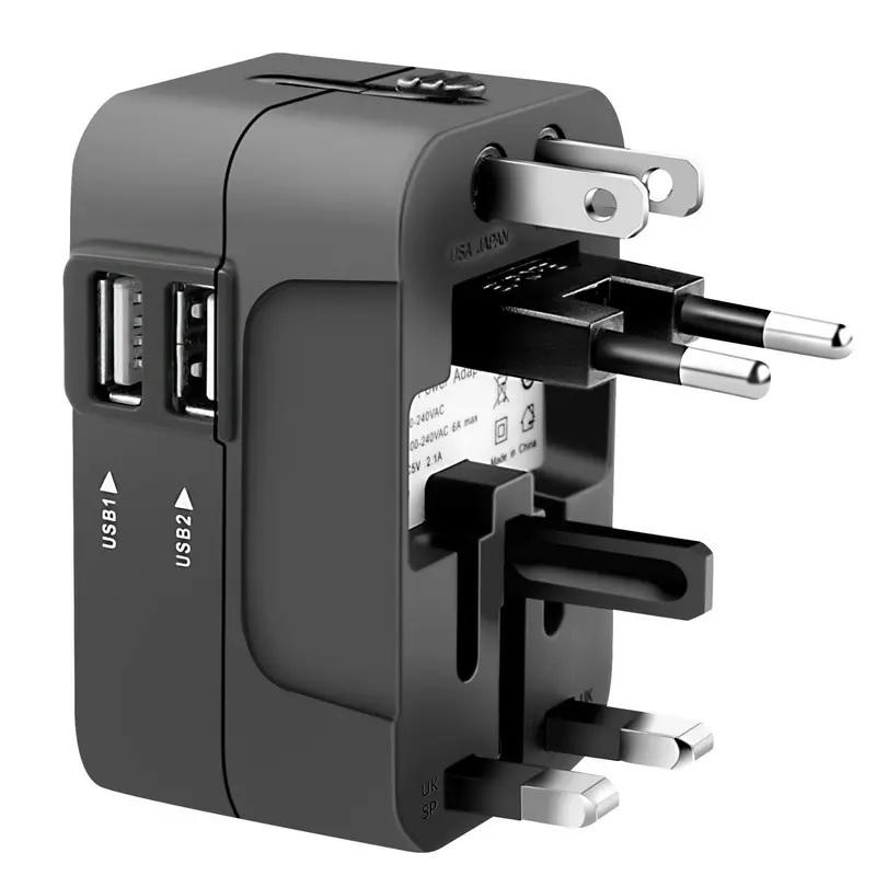 1pc Travel Adapter with 2 USB Charging Ports, Dual USB Charger, World All In One Universal Travel Adapter, Wall Charger
