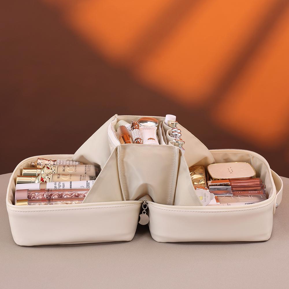 Large Capacity Waterproof PU Leather Makeup Bag Women's Portable Travel Cosmetic Storage Bag Skin Care Wash Bag