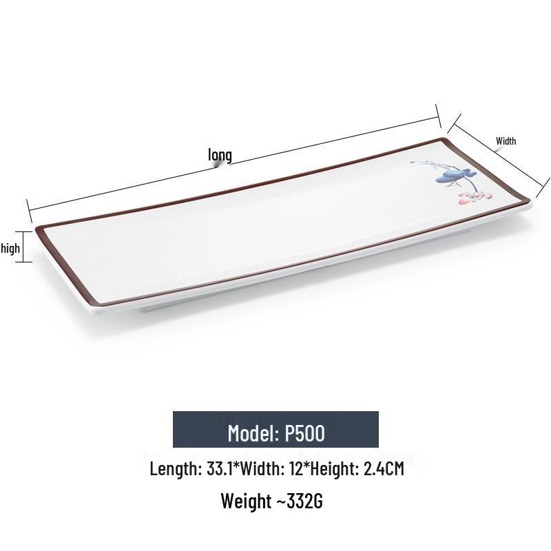 Melamine Rectangular Imitation Porcelain Plate for Sushi, BBQ, Cold Dishes - Commercial Use.