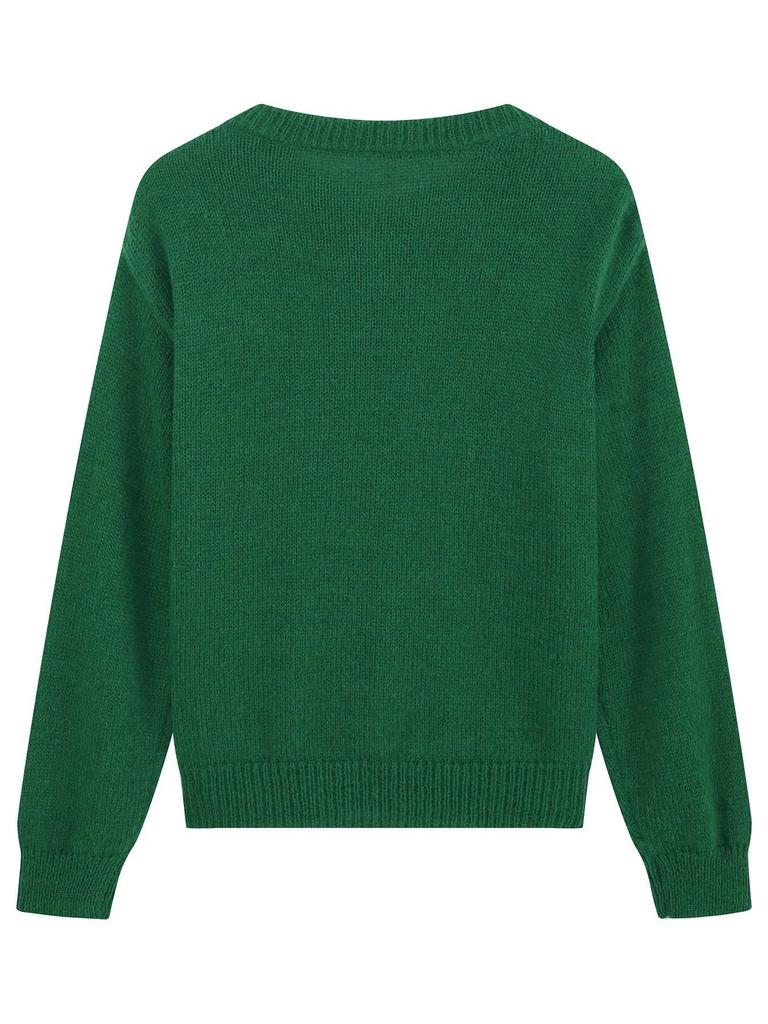 2026 Green Knit V-Neck Cardigan: European & American Style, Long-Sleeve, Versatile for Spring & Autumn