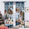 Flat Printing Christmas Drapes Snowmen Fabric Without Electricity Spring Party Holiday Curtains Set Of 2 Made Polyester Machine Washable