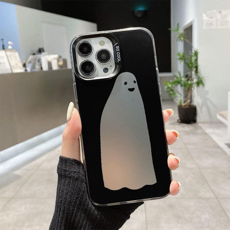 ЧЕХОЛ Хэллоуин Смешной Призрак Маленький Призрак Красочный Серебристый Чехол для IPhone16 для Apple 15promax Нишевый Чехол для Мобильного Телефона For iPhone11