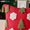 1PC LOZUJOJU Fashionable and Versatile Christmas Style Red Pillowcase Plush Embroidery Soft Cushion Cover for Sofa Living Room Bedroom Home Decor