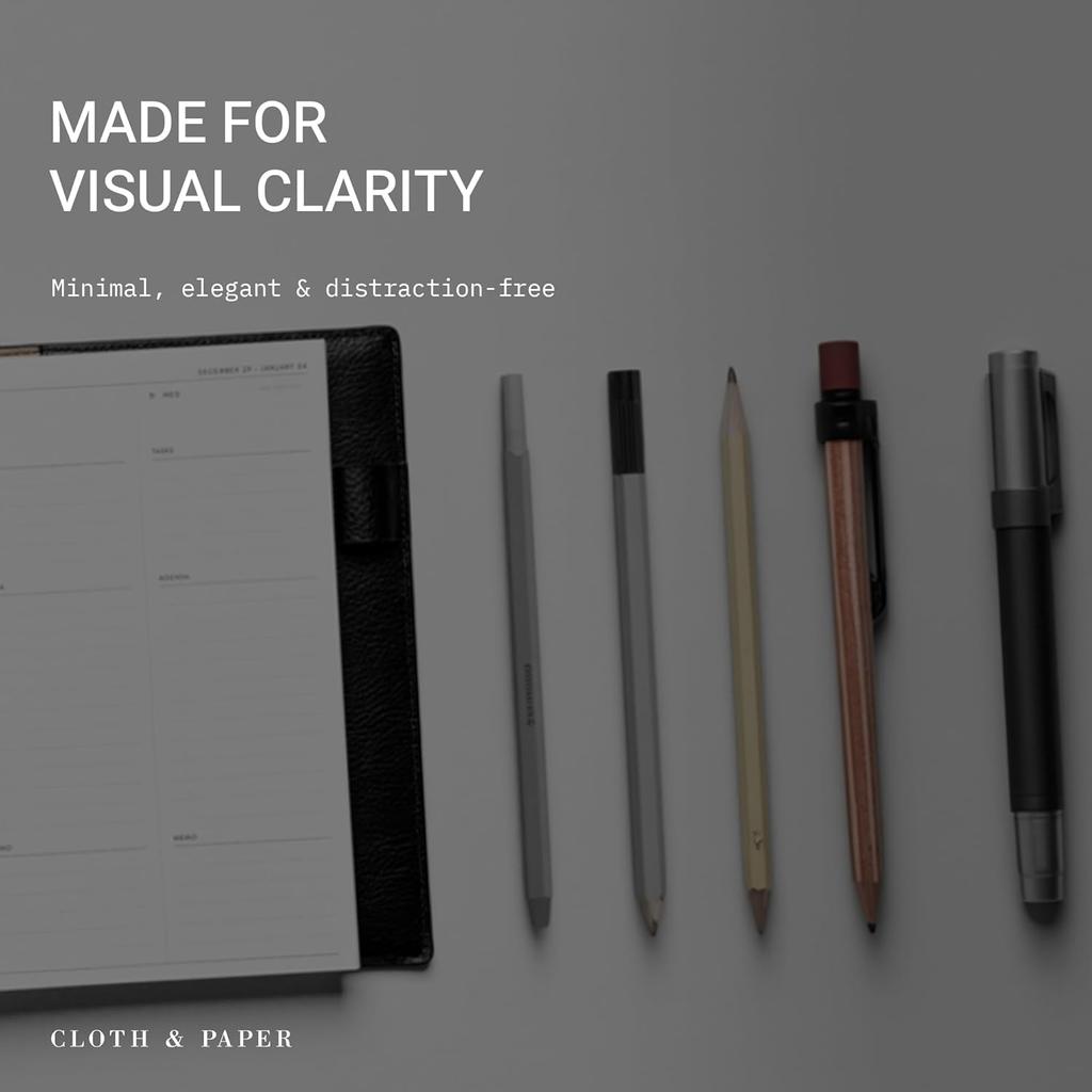 Cloth & Paper 2026 Dated Daily Planner Erts - Monday Start | A5 Size 5.8 X 8.3 Inches | 6 Ring Planner Refills | 2 Days Per Page | Minimalist Daily