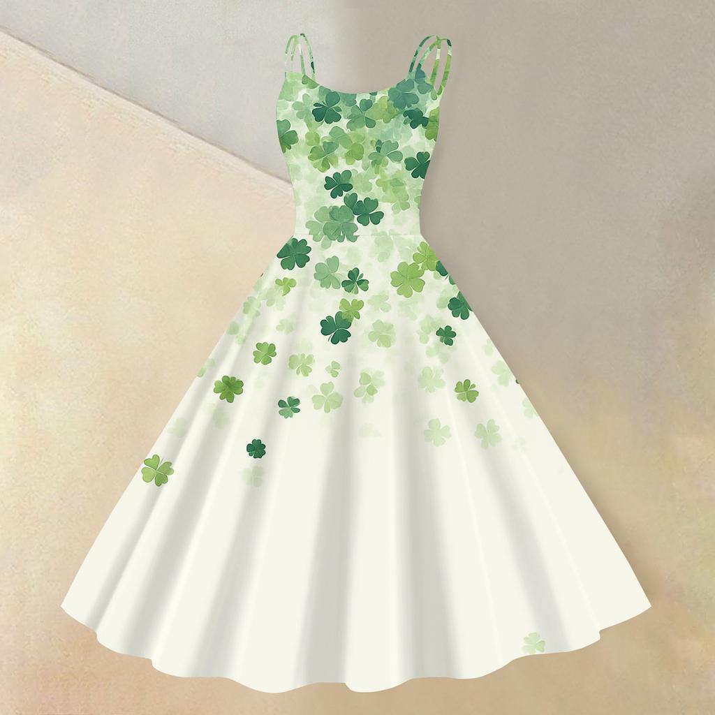 Women's St. Patrick's Day Print Sexy Off-Shoulder Punk Retro Dress