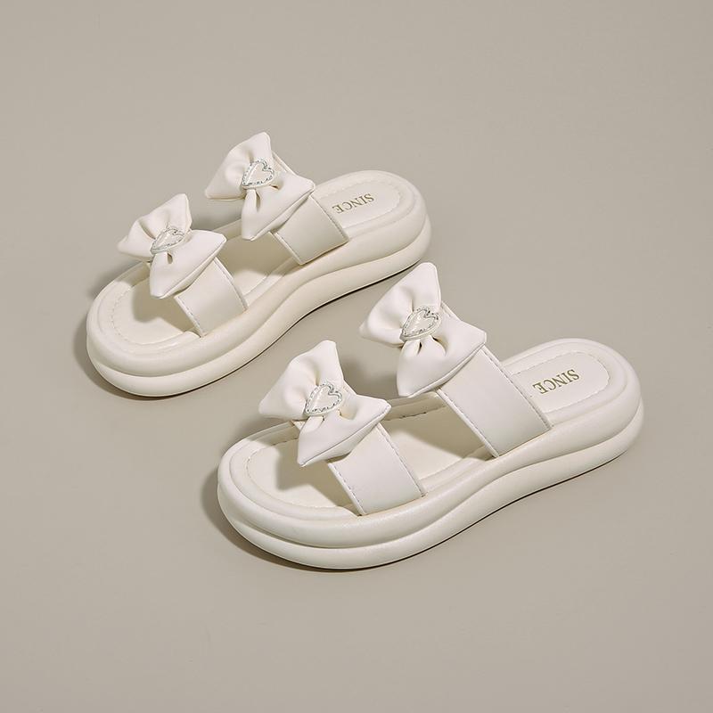 Fashion Women's Slippers Summer New Thick Bottom Round Head Open Toe Bow Sandals Casual Fashion Comfortable Soft Sole Slippers
