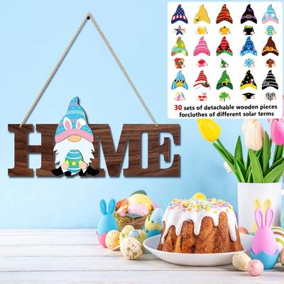 Austauschbare 3D-Weihnachtsbaumschmuck-DIY, Zwerg Holz Hängedekoration mit Wechselkleidung, Feiertags-Hausdekoration Set