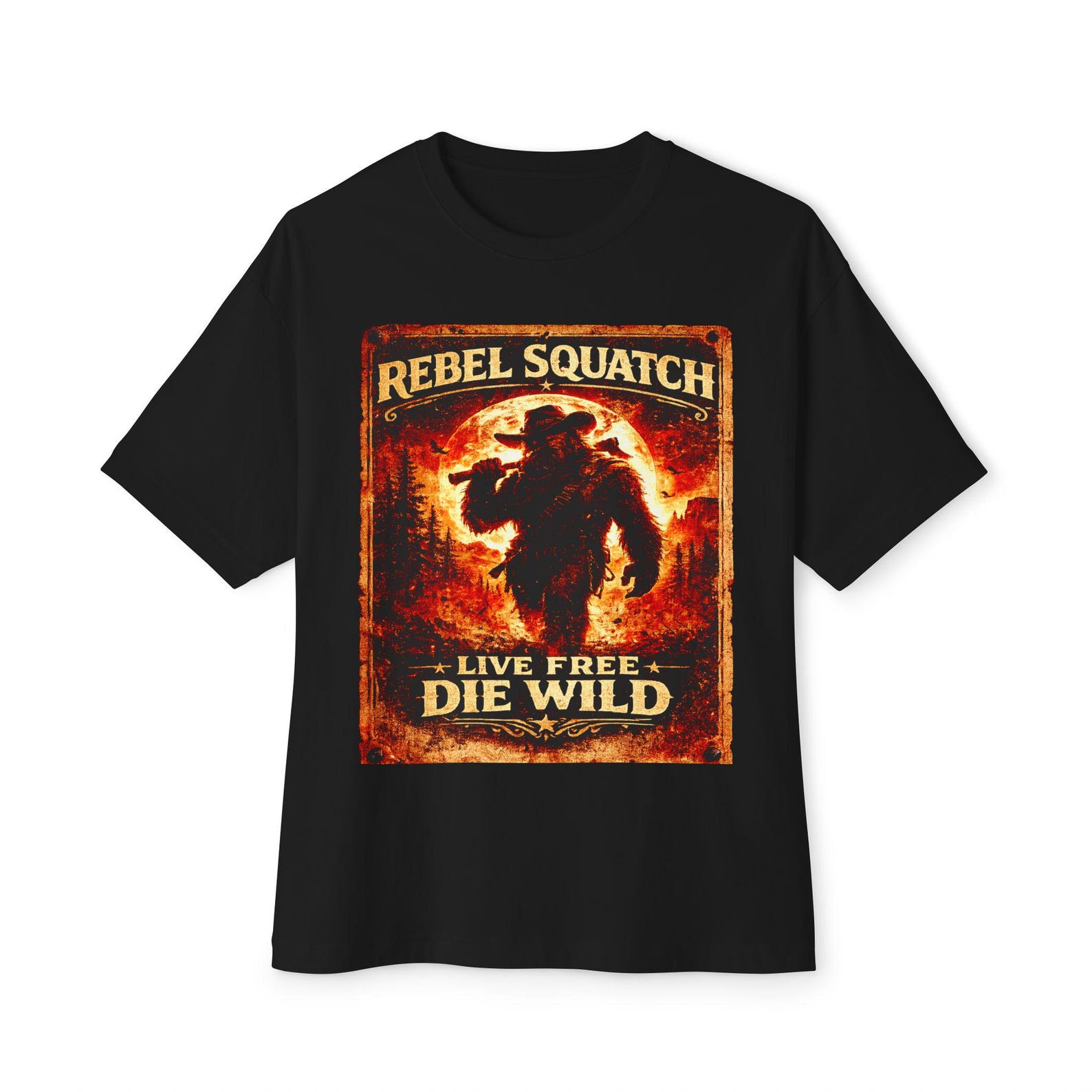 Rebel Squatch Vintage Western T shirt ,Legendary Outlaw Bigfoot Graphic Tee, Retro Sasquatch Cowboy Shirt, Mythic Cryptid Streetwear, Premium 4XL