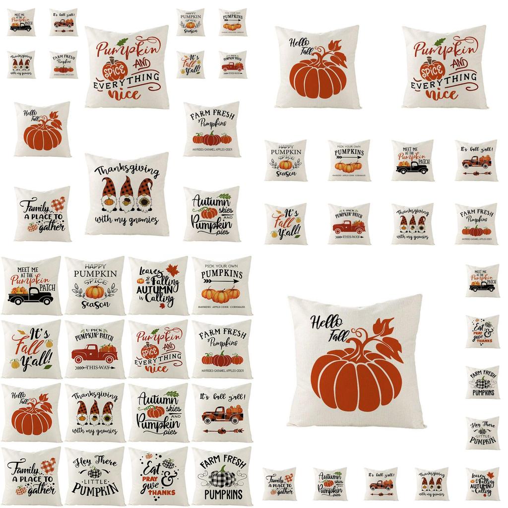 Autumn Fall Thanksgiving Throw Pillow Case Cushion Cover Maple Pumpkin Decor