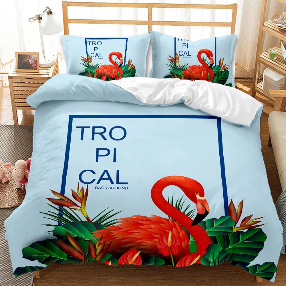 Flamingo Duvet Cover Couple Flamingo Palm Leaf Twin Bedding Set Tropical Botanical Leaves Summer King Size Polyester Quilt Cover