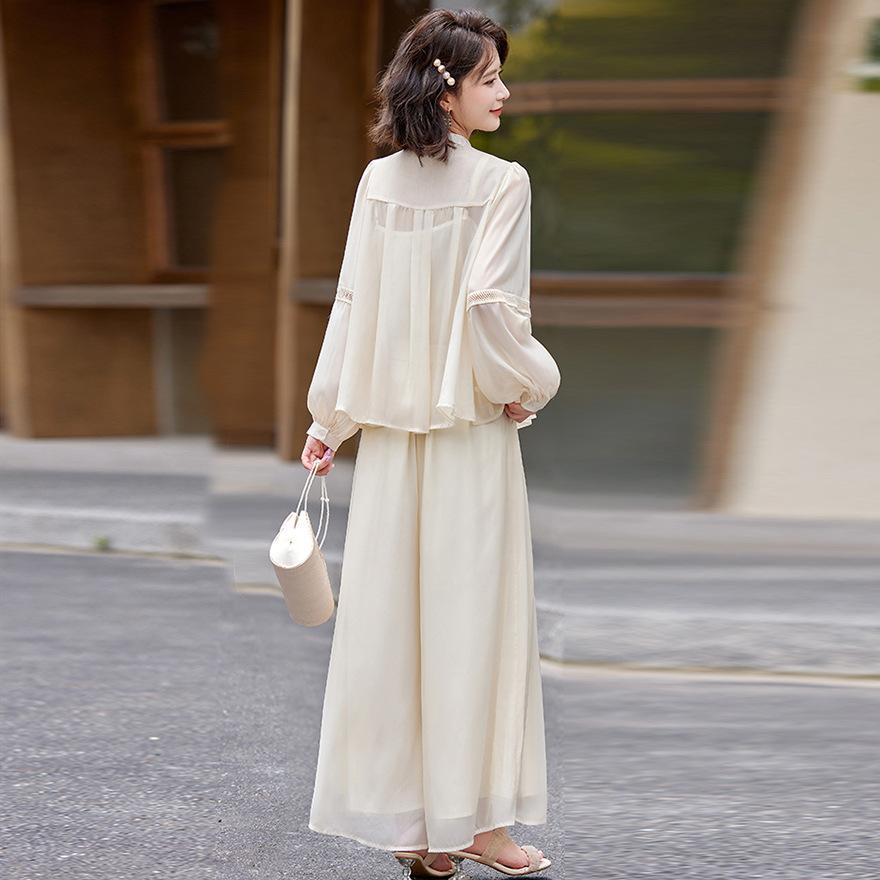 New fashion wear suit women's summer wear temperament loose and thin wide-leg pants three-piece trendy