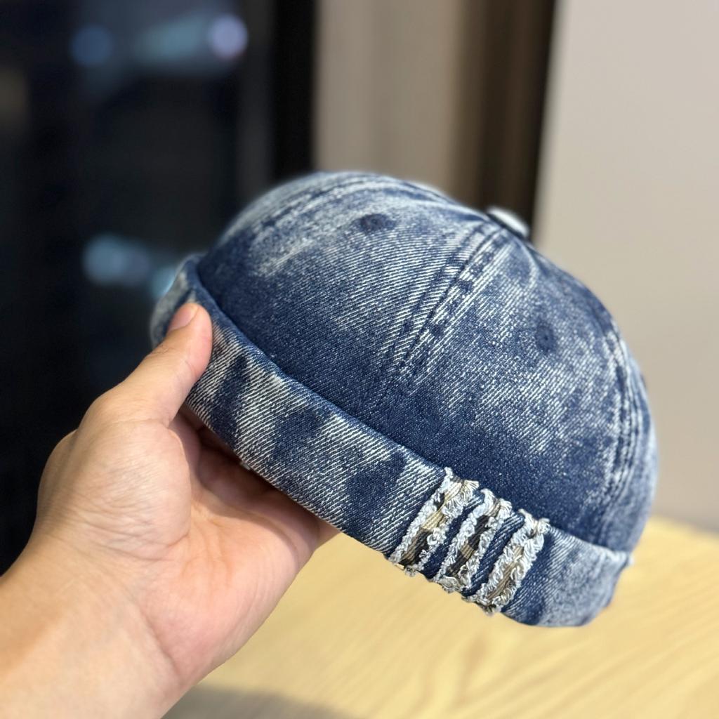 American Retro Old Washed Denim Melon Cap for Men and Women Versatile Face-showing Small Dome Hip Hop Street Landlord Hat