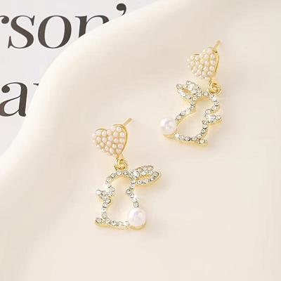 Easter Asymmetrical Earrings: Celebrity-Inspired, Exquisite Design with Diamond and Pearl Inlays