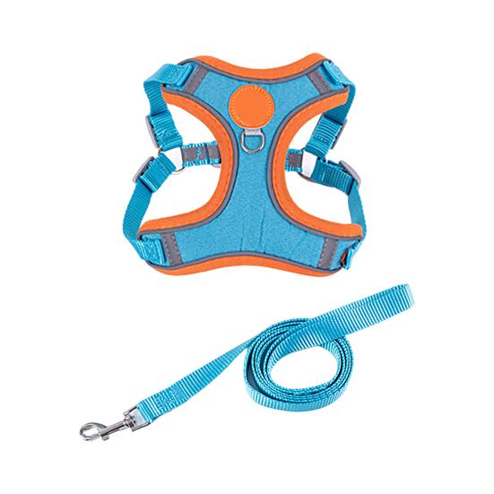 

Шлейка для жилета для домашних животных с регулируемым Х-образным поводком, светоотражающая защита от побега, мягкая нагрудная шлейка для маленьких собак, не требующая тяги синий