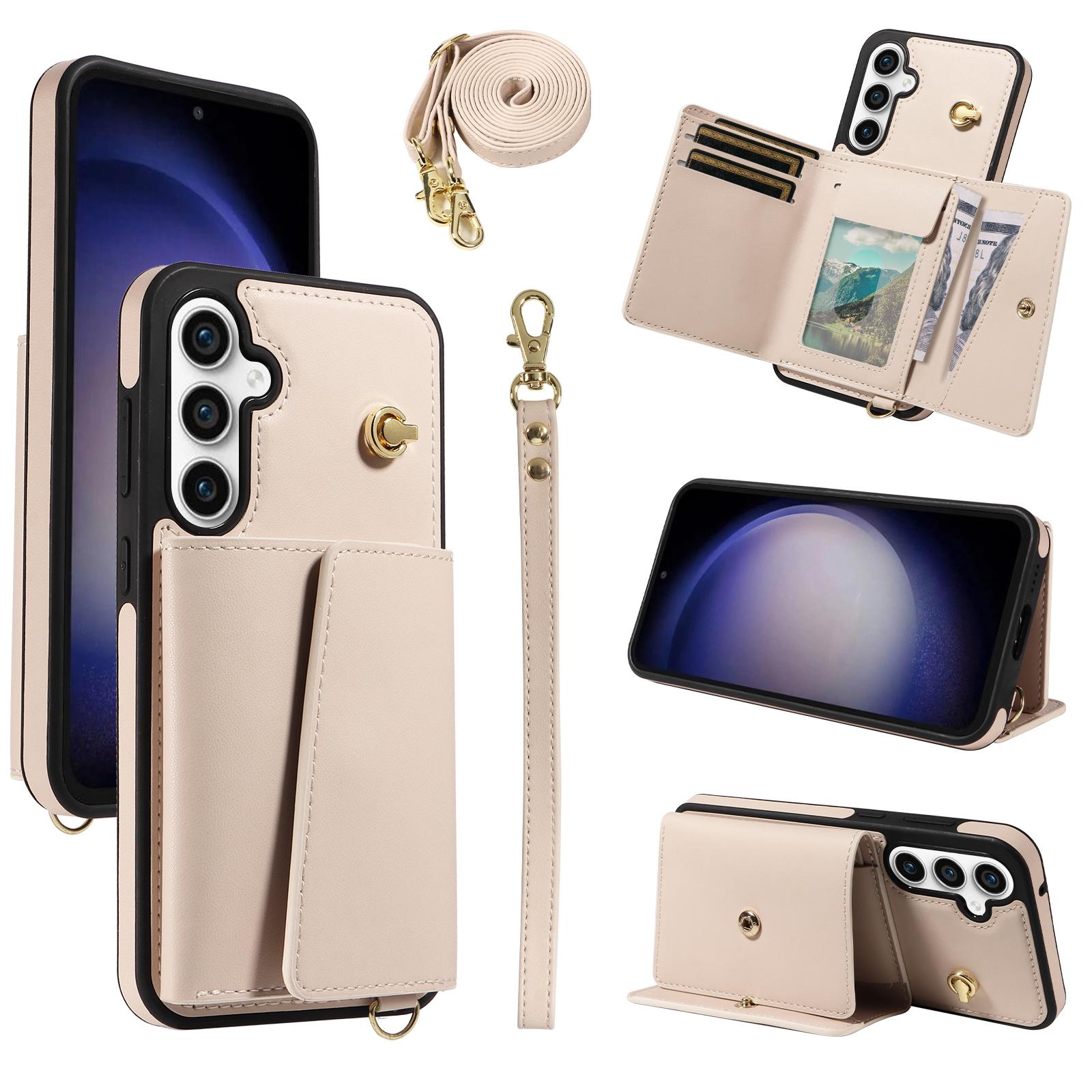 

Для Samsung Galaxy S23 FE Кроссбоди Чехол для телефона Держатель для карт Подставка Кожаное покрытие ТПУ Мобильный чехол Beige