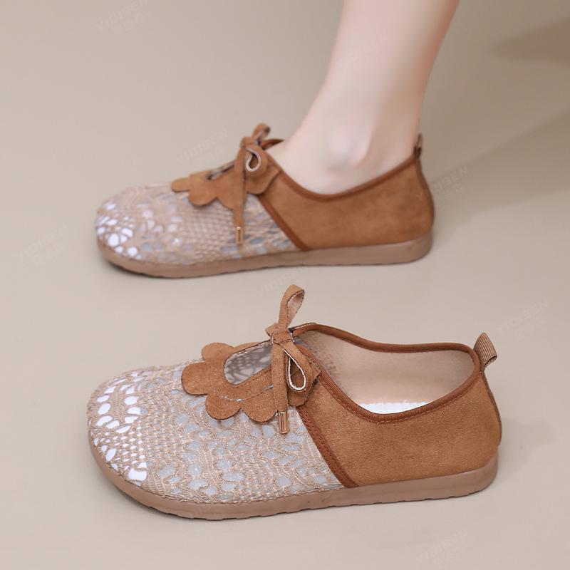 Fashion Women's Lace Mesh Fisherman Sandals Fashion Breathable Slip-On Platform Shoes Lightweight Non-Slip Rubber Sole Casual Summer